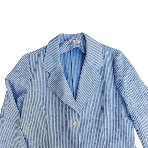 Vintage Bay Harbour Seersucker Blazer Jacket Blue White Stripe Unlined Size 16 - Picture 2 of 9